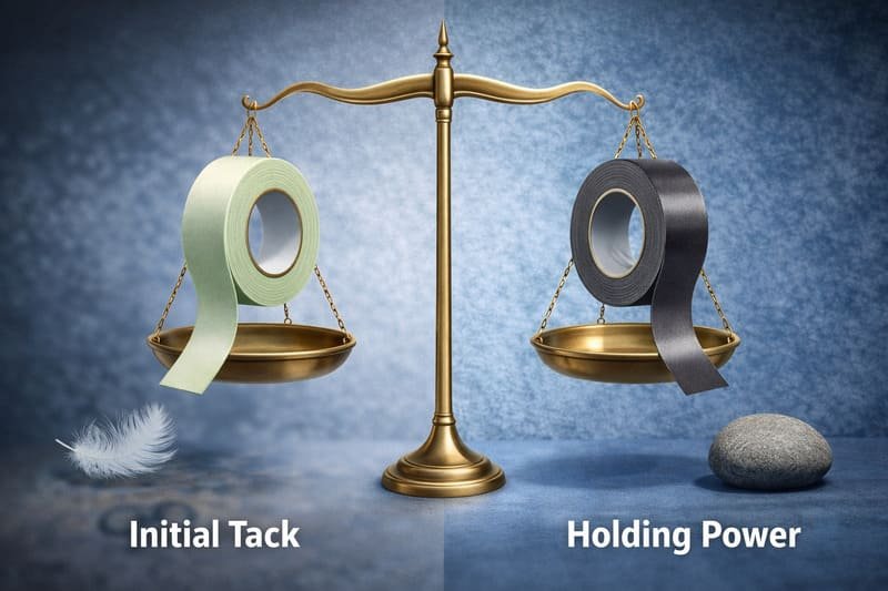 A diagram showing the balance between tack, adhesion, and cohesion.